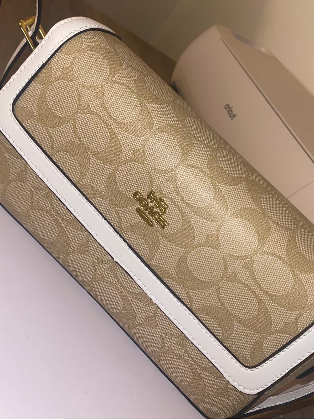 Coach Beige Signature Canvas Crossbody with White Trim